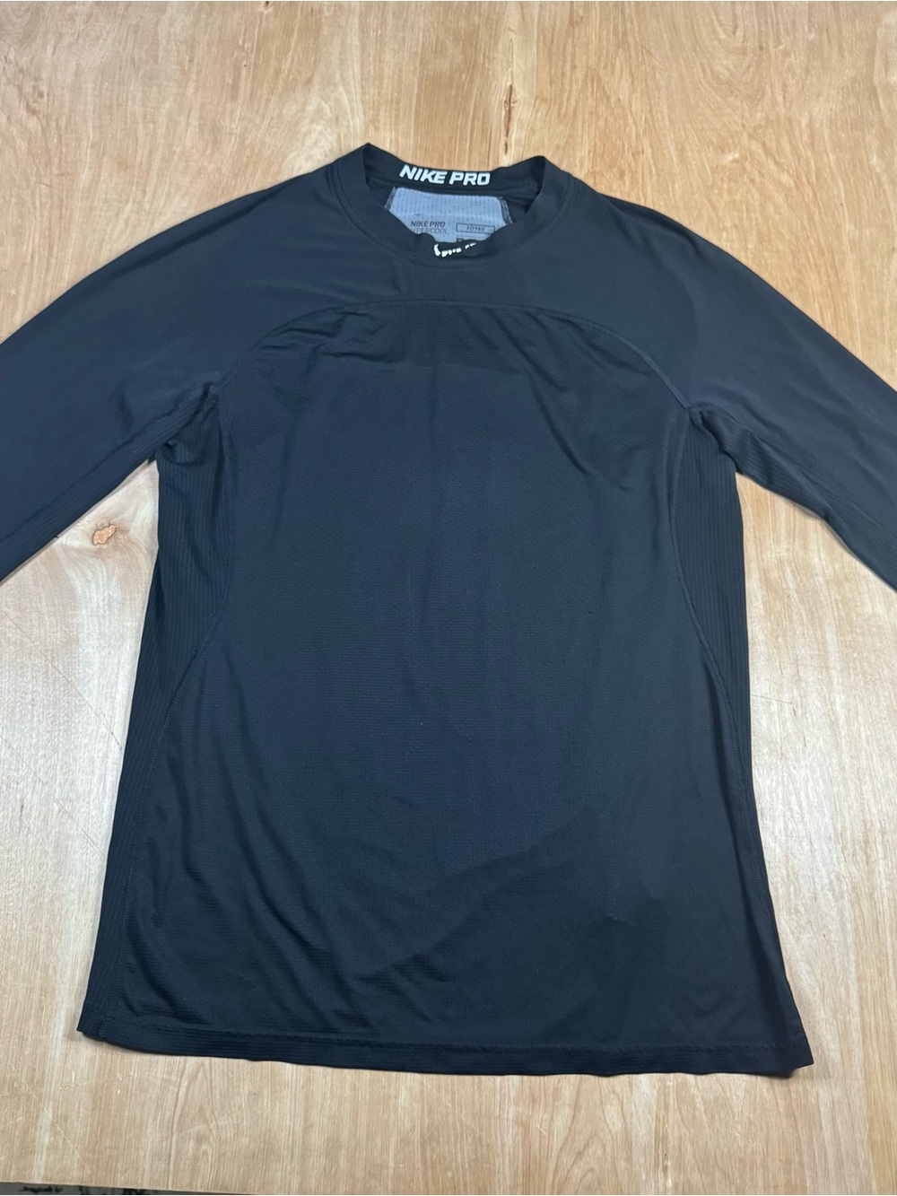 Nike Pro Hypercool Mens Black/Gray Long Sleeve Fitted Breathable Tee Size Medium
